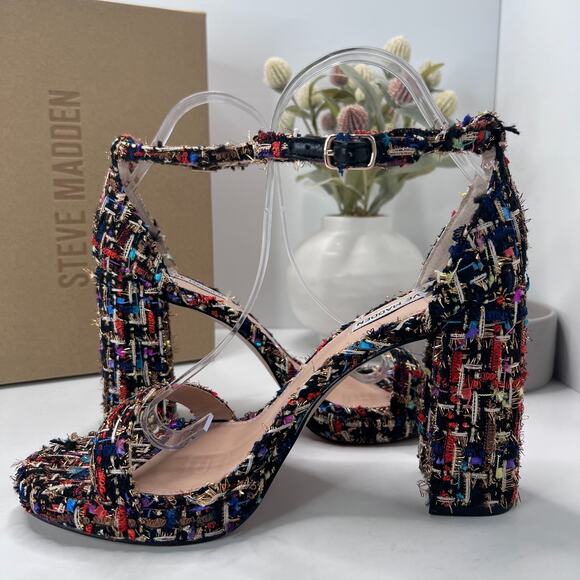 Steve Madden Susan Multi Tweed Platform Chunky Heels Black Multicolor Women 10 M - Picture 7 of 11
